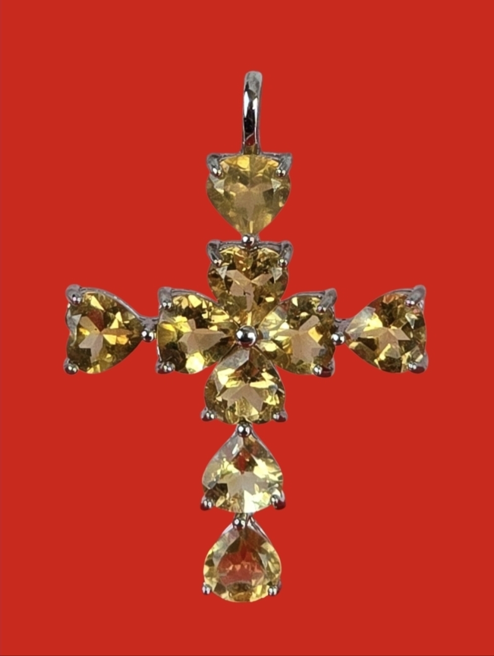 925 Sterling Silver Cross Pendant 3x2cm with Natural Citrine